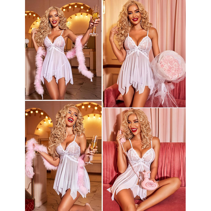 Нічна сорочка Avidlove для жінок, мереживна піжама babydoll, великий розмір, біла