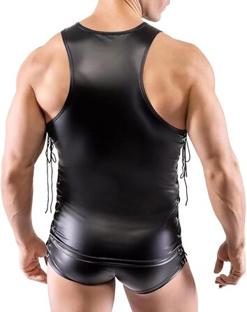 Чоловіча ременна майка з латексу, чорна XL | Сексуальна білизна, облягаючий топ з еластичної шкіри