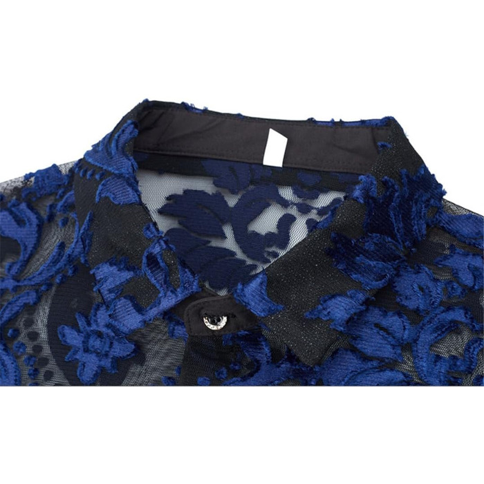 Прозора чоловіча сорочка з квітковою вишивкою EN8 7713 | Сексі сорочка з мереживом для вечірок