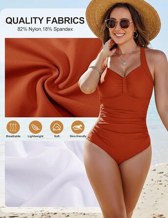 Купальник жіночий Nadeer з високою талією, Push Up, великі розміри, модель Shape, одноцільний, спортивний (Orange, XL)