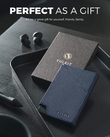 Чоловічий гаманець-картхолдер VULKIT Pop-up з RFID-захистом, металевий слімак з натуральної шкіри корови для кредитних карток, купюр та монет, темно-синій