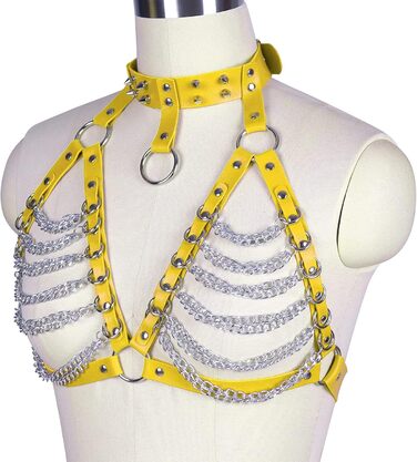 PETMHS Корсет з шкіри для жінок, повне покриття, шкіряний пояс, стиль панк готика (помаранчевий, жовтий)