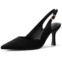 Жіночі туфлі-човники Coutgo з відкритим задником (Slingback), гострий носок, низький підбор Kitten Heel, чорні, розмір 38 EU