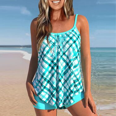 Tankini жіночий з ефектом корекції фігури, пляжний купальник роздільний, великий розмір (XL, блакитний)