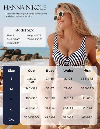 Tankini верх Hanna Nikole з контролем живота, вузлики, V-подібний виріз, купальник (синьо-білі смужки, M)
