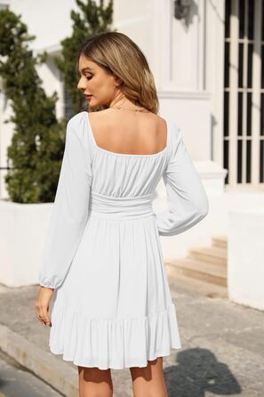 Сукня Imily Bela з квадратним вирізом, міні-сукня з сіткою, висока талія, довгі рукави, сукня для вечірньої події з рюшами, біла, розмір M