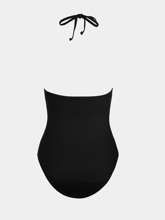 Купальник CUPSHE з глибоким вирізом на шиї та хвилястою облямівкою, відкритий на спині, чорний