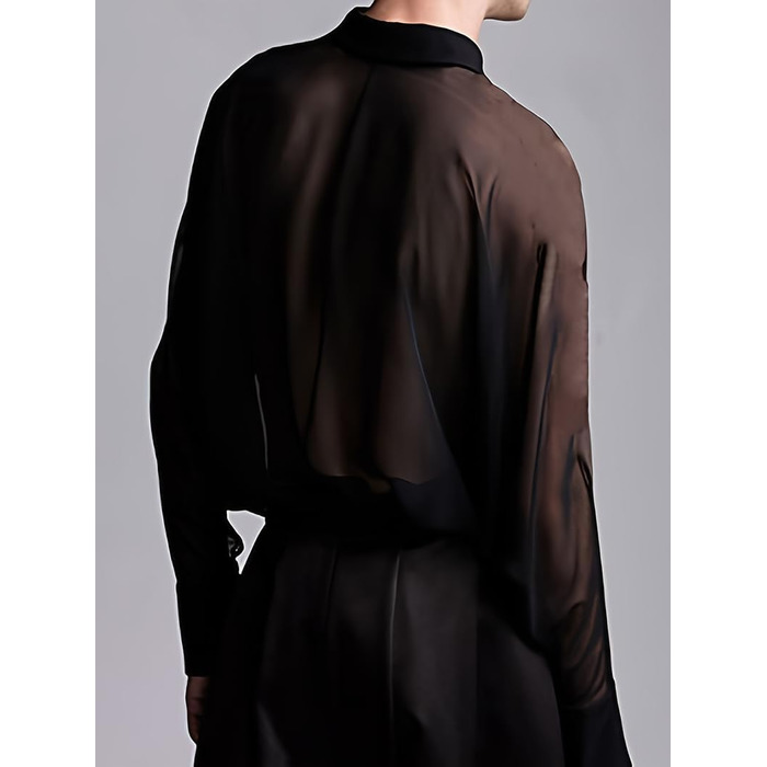 Чоловіча прозора сорочка Detten: мереживна футболка з довгим рукавом, чорна, універсальний розмір