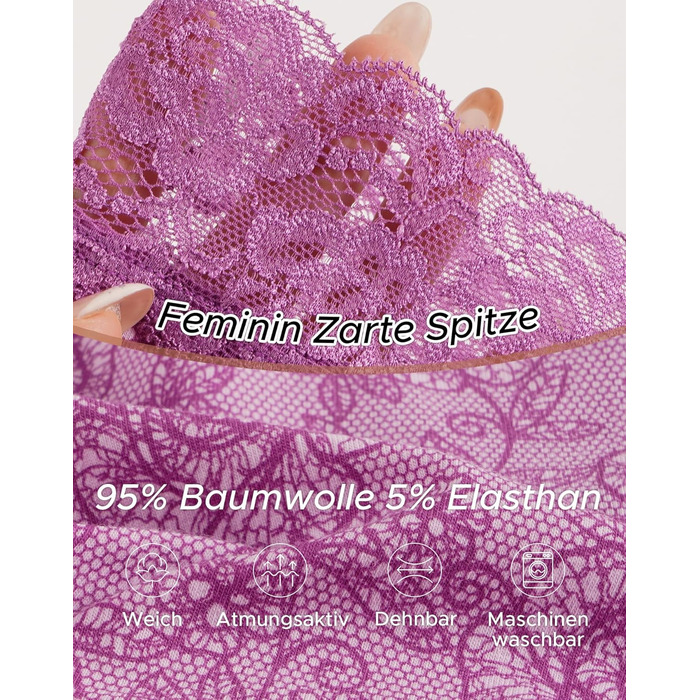 Слідки жіночі INNERSY бавовна з мереживом, комфортні, трусики-хіпстер, набір 6 шт. (46, 1 фіолетовий з квітковим принтом/5 червоних та рожевих серій)