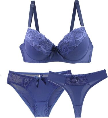 Бюстгальтер Push-up Necalisi BH з кісточками, комплект нижньої білизни для жінок, мереживний бюстгальтер та трусики, блакитний, розмір 38/85B