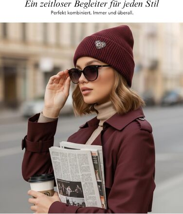 Зимова шапка Baesics унісекс з принтом серце, м'яка та тепла, Бордовий леопард (один розмір)