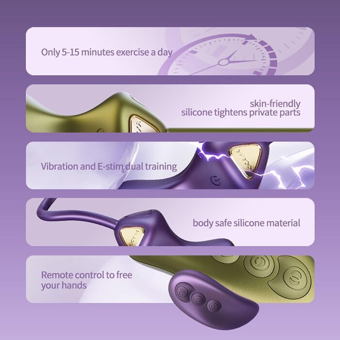 Електричний анальний вібратор Beckenbodentrainer для жінок з 5 рівнями шоку та 7 режимами вібрації. Стимулятор для вагіни та анусу, для пар. Колір: фіолетовий.