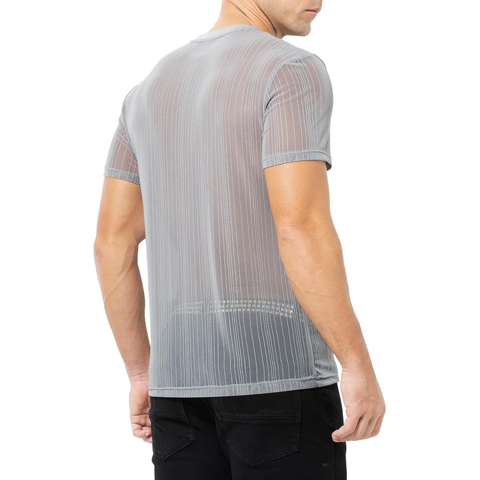 Прозора футболка Casey Herren з блискітками, короткий рукав, круглий витон, клубний стиль, сірий (M, D3-grau)
