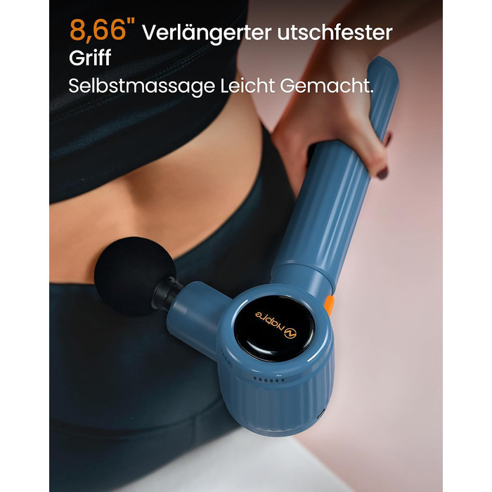 Перкусійний масажер Napre Massage Gun з подовжувачем та 3 кутами нахилу для спини, шиї та плечей, чорний/синій