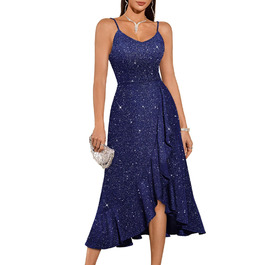 Сукня коктейльна DRESSTELLS для вечірки: елегантна, темно-синя, на бретелях, довжина до колін