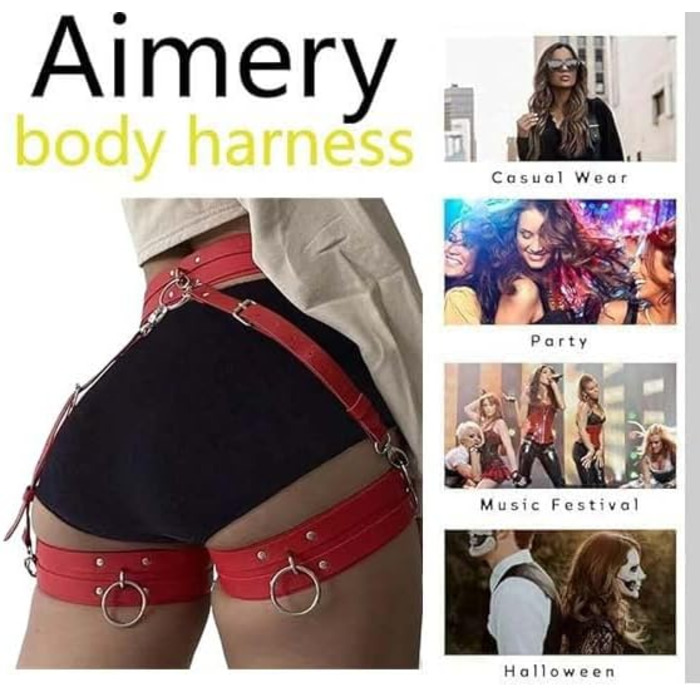 Жіночий готичний набір ременів на стегна з екошкіри. Регульовані мереживні стринги для боді, косплею, карнавалу, панку, вечірок. Червоний/Подорож, однотонний