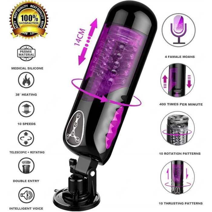 Автоматичний мастурбатор для чоловіків з 10 режимами ротації та телескопічною конструкцією, нагрівання