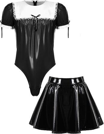 Костюм покоївки з еластичної шкіри Sinleey для дорослих (M-XXL, чорний)