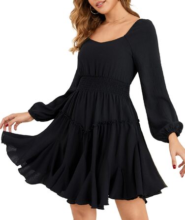 Сукня жіноча Beluring з довгим рукавом, квадратний виріз, висока талія, міні, бавовна, чорна