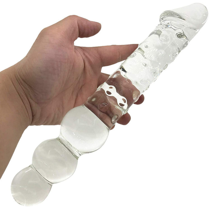 Анальний масажер-вібратор TRQOYTU з подвійним наконечником, великий, зі скла, для масажу G-точки та простати