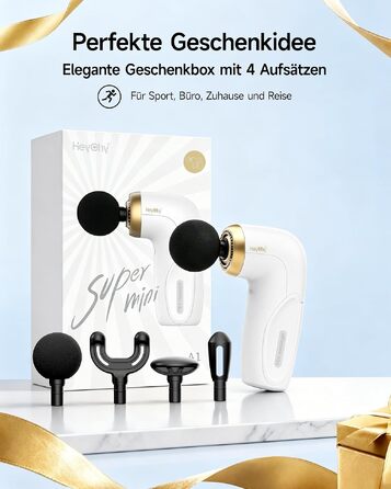 Міні-перкусійний масажер HEYCHY A1 Super Mini Massagepistole, 4 силіконові насадки, білий