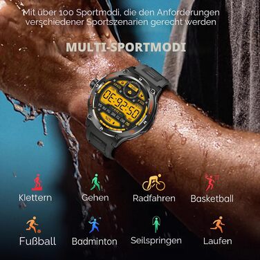 Смарт-годинник findtime Military: міцний тактичний годинник з компасом, LED-ліхтариком, функцією дзвінків та моніторингом серцебиття для Android та iOS, чорний