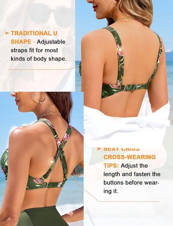 БІКІНІ Nadeer для жінок: сексуальний V-подібний виріз, push-up, двокомпонентний купальник, перехресний дизайн, висока талія, пляжний аксесуар, рожево-зелений колір (M)