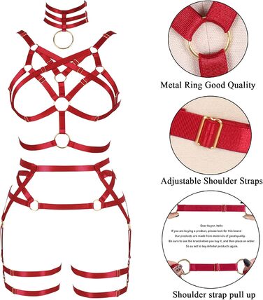 Жіночий корсет-накидка з ремінцями Банссгот. Набір сексуальної білизни в готичному стилі, червоний колір. Регульований розмір, стрінги, готичний раве-стиль