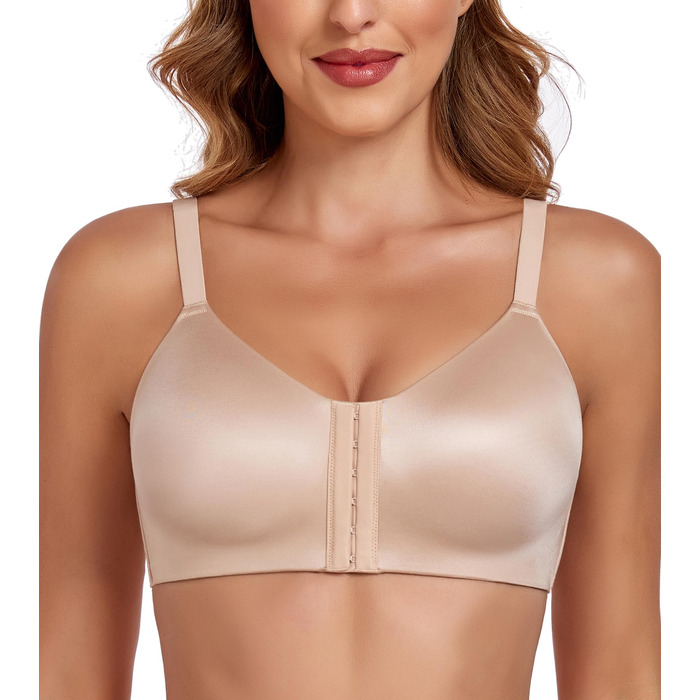 Леморосі: Безшовний бюстгальтер без кісточок, мультивей, на спину, з передньою застібкою, великі розміри, сильний утримання, повна чашка, комфортний, класичний бралетт для повсякденного носіння, 95E, бежевий