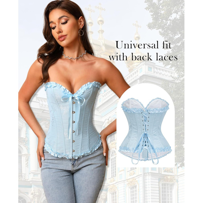 Корсет для жінок - бюстєль-корсет, топ - для великої груди, шнурівка, талія, спідня білизна - квітковий принт, блакитний колір, розмір S