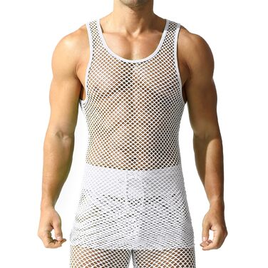 Чоловіча сітчаста футболка QiaTi з довгим рукавом, прозора, мереживна, біла