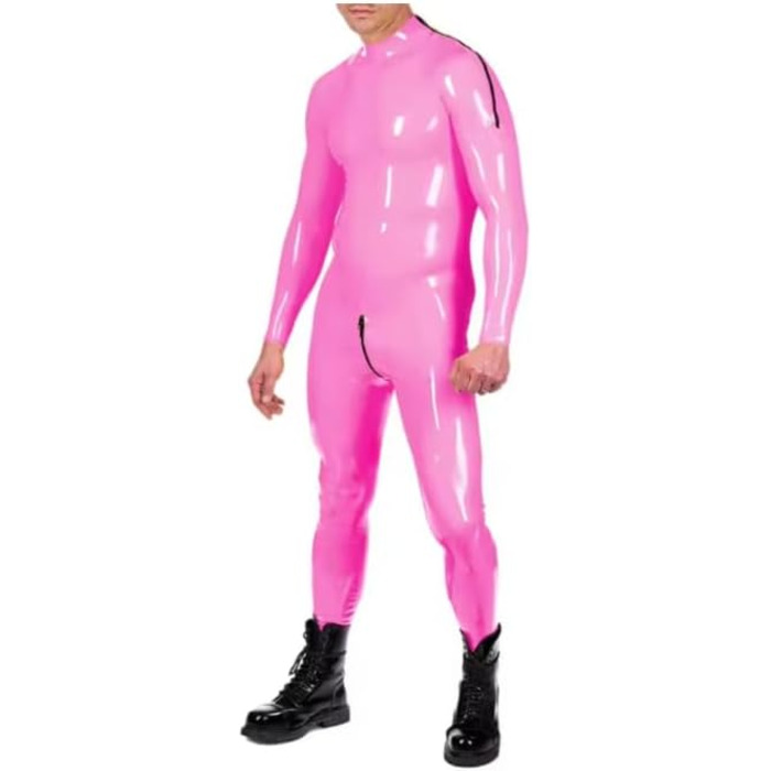 Латексний catsuit для чоловіків Gaylop: чорний фетиш-боді з блискавками на плечах, ручної роботи