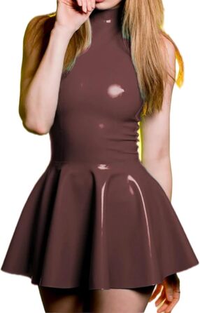 Латексна сукня ODITE з високим коміром та спідницею-сорочком, коричнева (L)