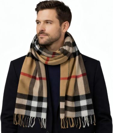 Унісекс шарф у клітинку KARMA.DIEM London Style, м'який зимовий шарф Classic Brown Plaid, 35x170 см