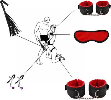 Набір для БДСМ з 26 елементів Qoosea: наручники, феттери, анальні пробки, іграшки для пар. Чорний колір.