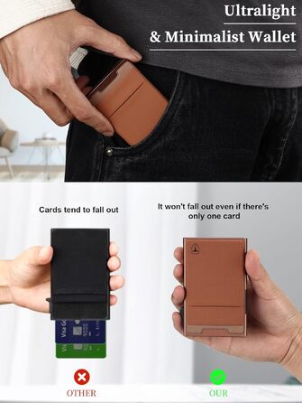 Мінімалістичний RFID гаманець-картхолдер TOYFID з функцією Pop-up, тонкий портмоне для кредитних карток та монет, коричневий