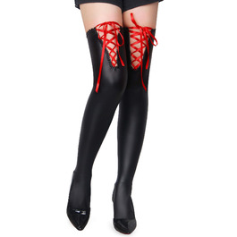 Чулки мереживні overknee для жінок, червоні, розмір L-XXL, мереживні, з перехресною зав'язкою, для клубів, косплей, рейв, великі розміри