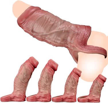 Реалістична секс-іграшка - пеніс-чохол з силікону, з кільцем для яєчок, збільшує, розтягує, стимулятор G-точки, для чоловіків (колір шкіри, XL)