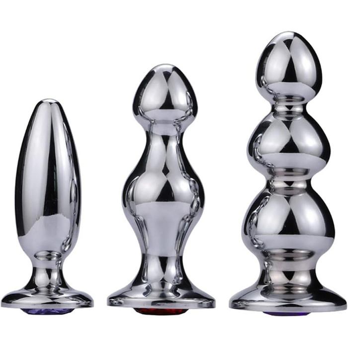 Металевий анальний плагін Tplkxurib 3 розміри: анальний стимулятор, дildo з нержавіючої сталі з діамантовою основою, масажер простати, анальний дилататор для чоловіків та жінок, сріблястий, L