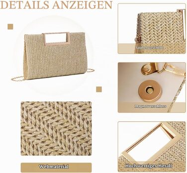 Жіночий соломий clutch-клатч EVEOUT: плетена літня сумка через плече для вечірок, весіль та відпустки (натуральний колір)