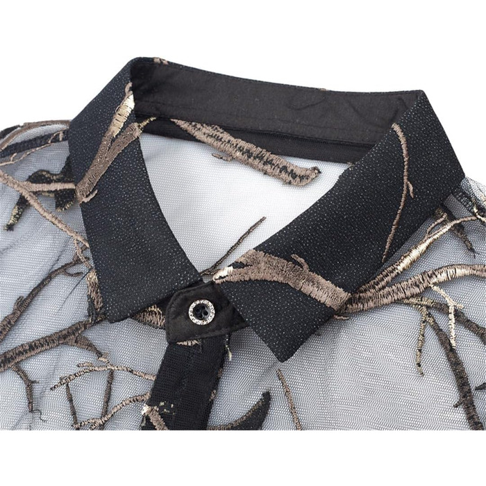 Чоловіча сорочка Deepsko з вишивкою, прозора нижня частина, літня сітка, сексуальний короткий рукав, чорний, XL