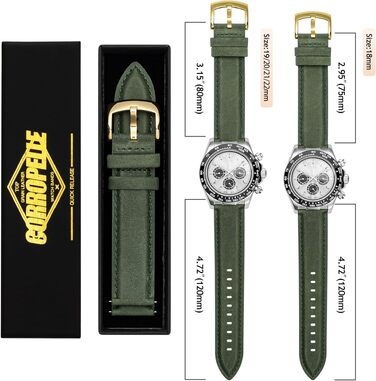 Шкіряний ремінець для годинника та смарт-годинника Vintage Elegant, швидкознімний, 20мм, темно-зелений (золотиста застібка)