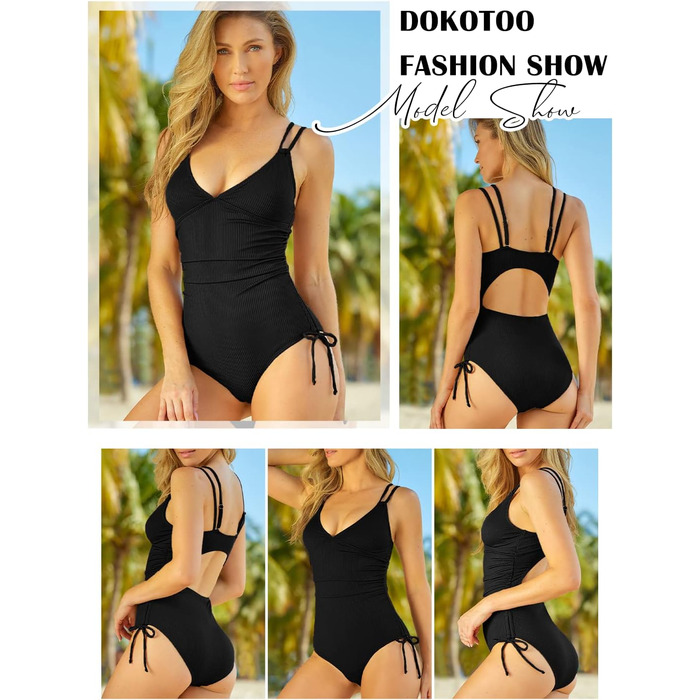 Купальник жіночий Dokotoo з V-поглибленням та відкритою спиною, чорний, S-XXL. Модний однотонний купальник для пляжу з ефектом корекції фігури