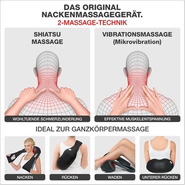 Масажер для шиї та плечей DONNERBERG з функцією прогріву та Shiatsu-масажем, чорний (сертифікований TÜV)