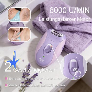 Епілятор Kemei 4-в-1 для жінок: електричний голельний набір з LED-підсвіткою, 4 насадки для обличчя, пахв та бікіні, масажер та пристрій для видалення мозолів (Фіолетовий)