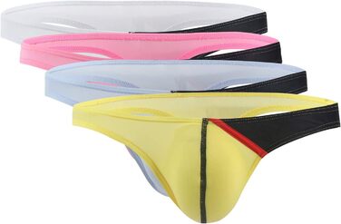 Танга чоловічі Panegy з тонкої шовкової нитки, низька посадка, бікіні, T-back, набір 3/4/5 шт., кольорові (L, білий+світлорожевий+світлоблакитний+жовтий (4 шт))