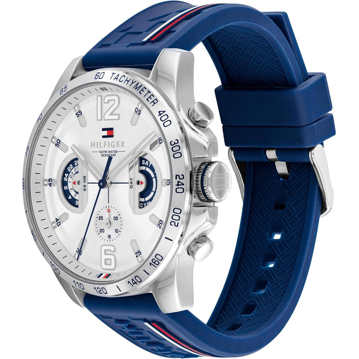 Чоловічий аналоговий багатофункціональний кварцовий годинник Tommy Hilfiger з силіконовим ремінцем, водонепроникність 5ATM, синій