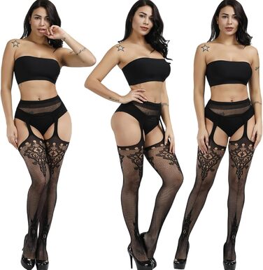 DRESHOW 6 пар мереживних панчіх з високою талією, чорні, для жінок