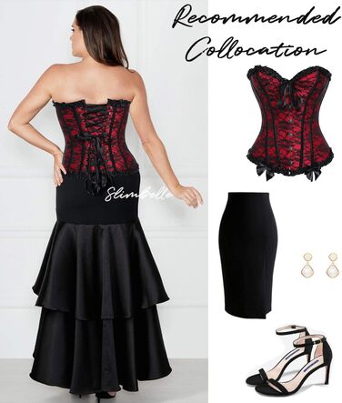 Корсетний топ SLIMBELLE для повного бюсту: готичний корсет з мереживом та імітацією шкіри, з банелом XL, червоний