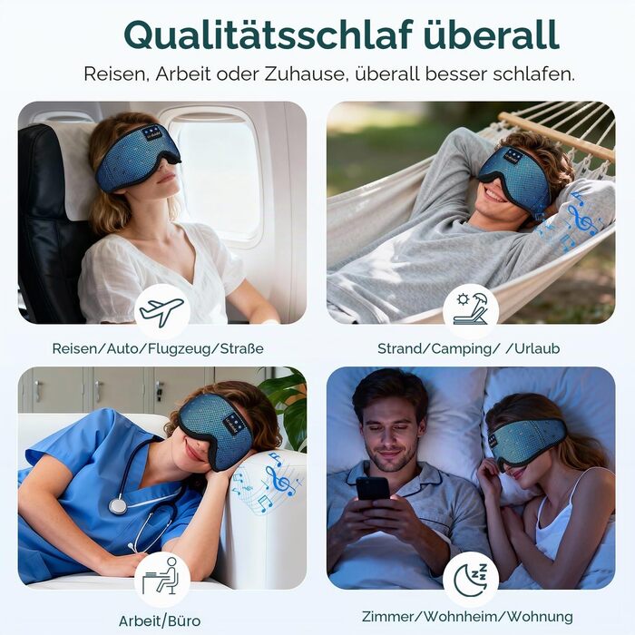 Bluetooth маска для сну з навушниками LC-dolida, повна світлоізоляція (Blackout), м'яка тканина, колір: світло-блакитний